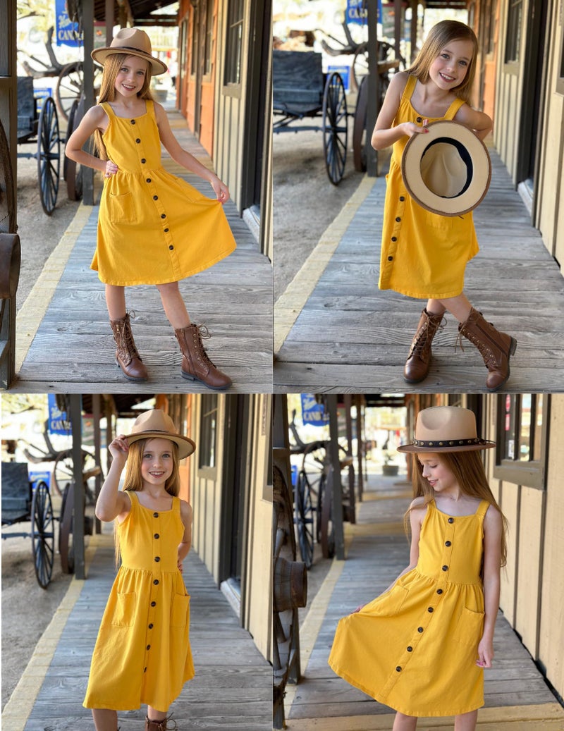 Arshiner Toddler Girls Short Sleeve Casual A-Line Twirly Skater Dress for School Yellow 6X - Image 5